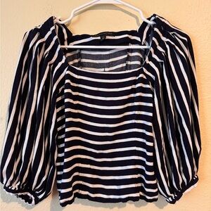 Banana Republic Puff Sleeve Striped Blouse XS Navy White Square Neck